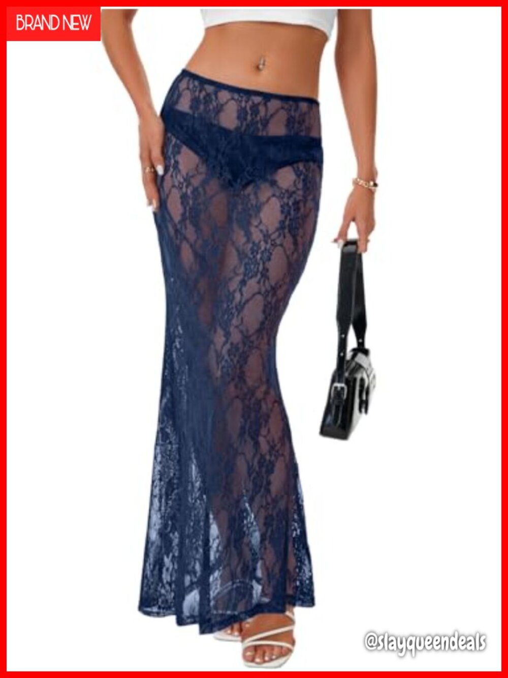 Sheer Lace A-Line Maxi Skirt Flowy Y2K Beach Cover Up